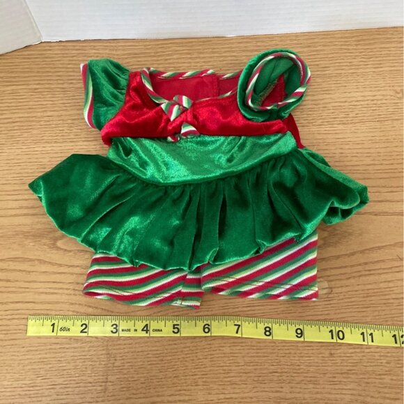 Build a Bear Workshop Holiday Outfit Elf Costume Christmas Green Red Stripped - Picture 7 of 8